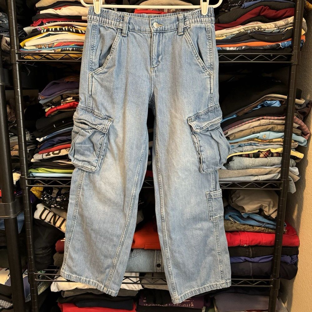 Y2K Style H&M Divided Cargo Jeans‎ Women's Size 4 Faded Baggy Loose Fit Wide Leg